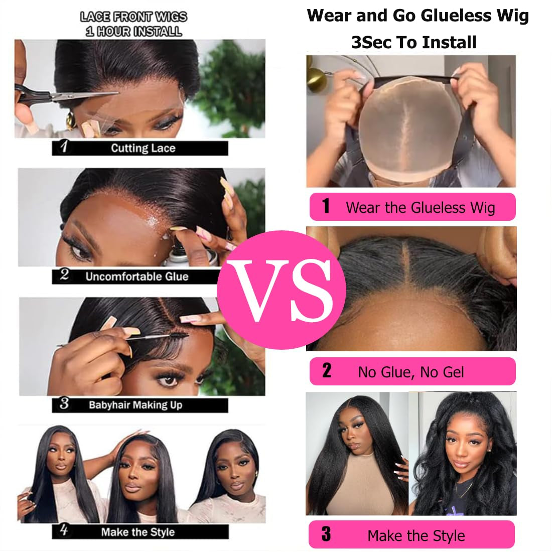 Wear and Go Glueless Wig for Beginners 5X5 HD Lace Closure Wigs Human Hairfor Black Women 180% Density Kinky Straight Glueless Wigs Human Hair Pre Plucked Pre Cut Lace Natural Color 34Inch