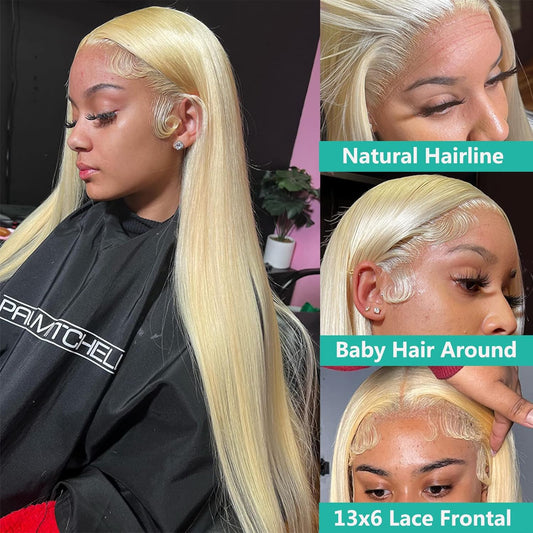 613 Lace Front Wig Human Hair, 13X6 Transparent HD Frontal for Black Women 12A Straight Blonde Wigs Hair Pre Plucked with Baby (36Inch, Hair)