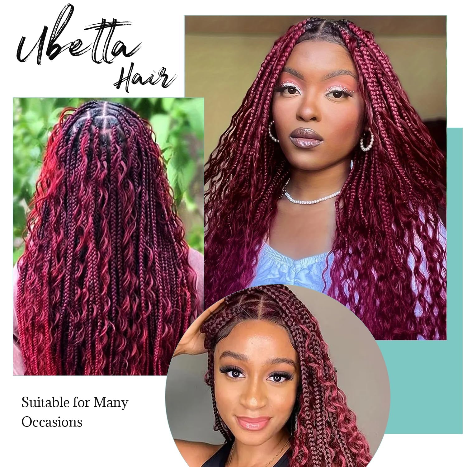 Burgundy Human Braiding Hair Water Wave 2 Bundles/Pack 100G Bulk Human Hair Braiding Hair for Boho Braids,16 Inch 99J Curly Wet and Wavy Bulk Human Hair Braiding Boho for Braiding No Weft