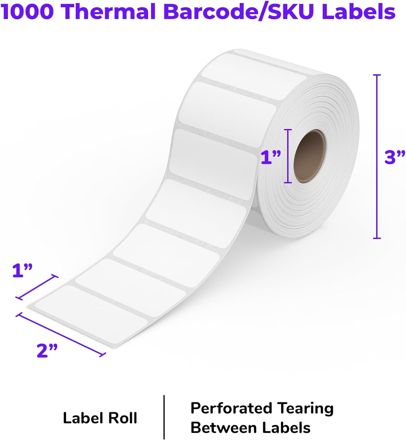 Direct Thermal 2X1 Barcode Labels - Roll of 1,000 Thermal Labels for Shipping (Commercial Grade Stickers)