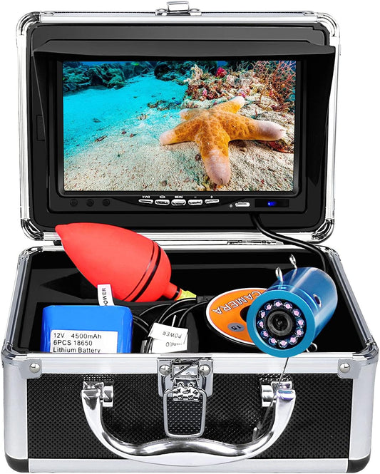 Underwater Fishing Camera, Portable Video Fish Finder Camera 7 Inch LCD Monitor 1000TVL with Depth Temperature Display, 12PCS IR Infrared LED 15M/50FT Cable Fishing Camera for Ice Lake Boat Fishing