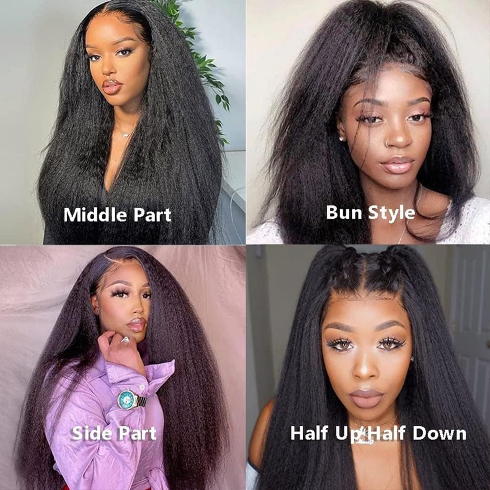 Wear and Go Glueless Wig for Beginners 5X5 HD Lace Closure Wigs Human Hairfor Black Women 180% Density Kinky Straight Glueless Wigs Human Hair Pre Plucked Pre Cut Lace Natural Color 34Inch