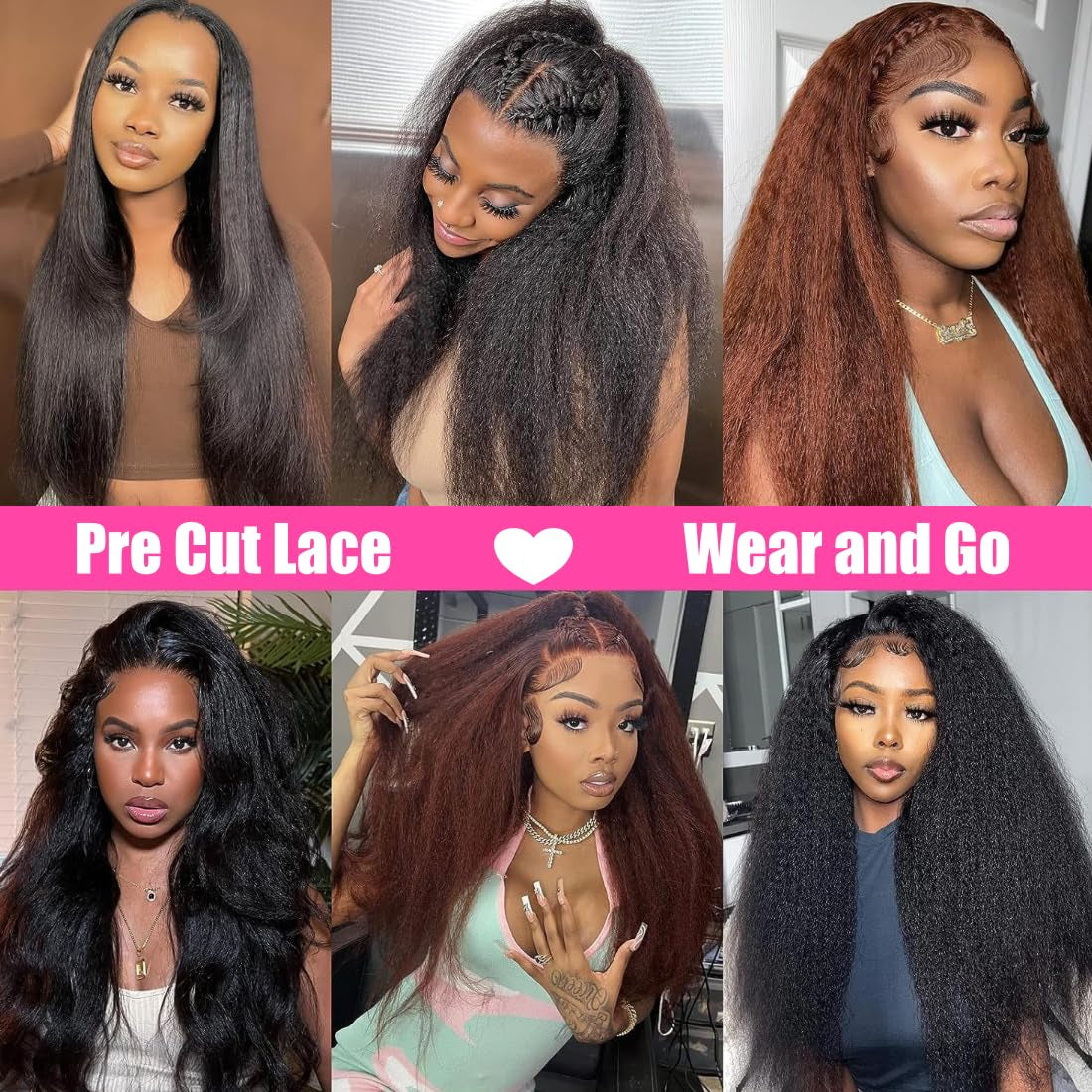 Wear and Go Glueless Wig for Beginners 5X5 HD Lace Closure Wigs Human Hairfor Black Women 180% Density Kinky Straight Glueless Wigs Human Hair Pre Plucked Pre Cut Lace Natural Color 34Inch
