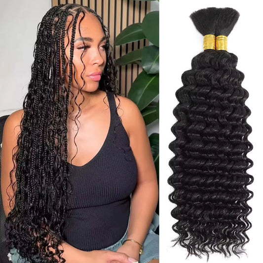 Human Braiding Hair Deep Wave Bulk Human Hair 100G No Weft Human Hair Bundles Micro Human Braiding Hair for Boho Braids