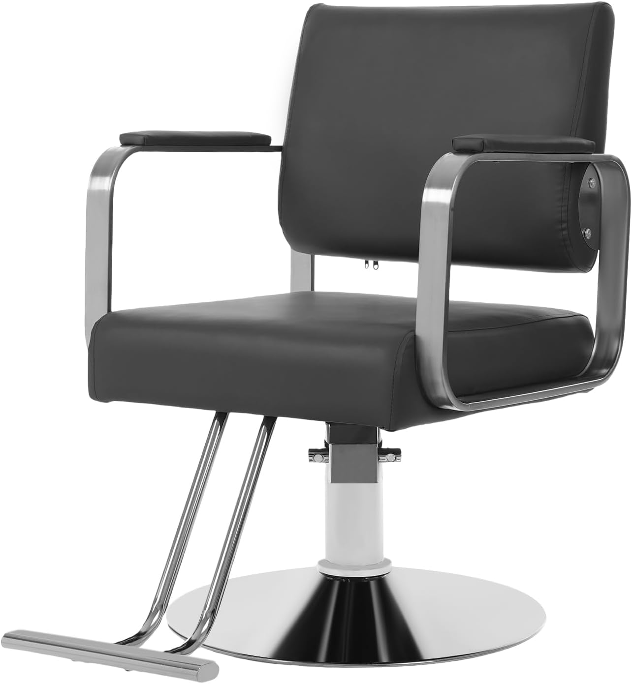 Barber Salon Chair, 360° Rotatable Adjustable Beauty Spa Hair Styling Salon Chair 440Lbs Multi-Function Barber Chair W/Footrest &PU Cushion for Hair Salons & Barber Shops (Black + Silver)