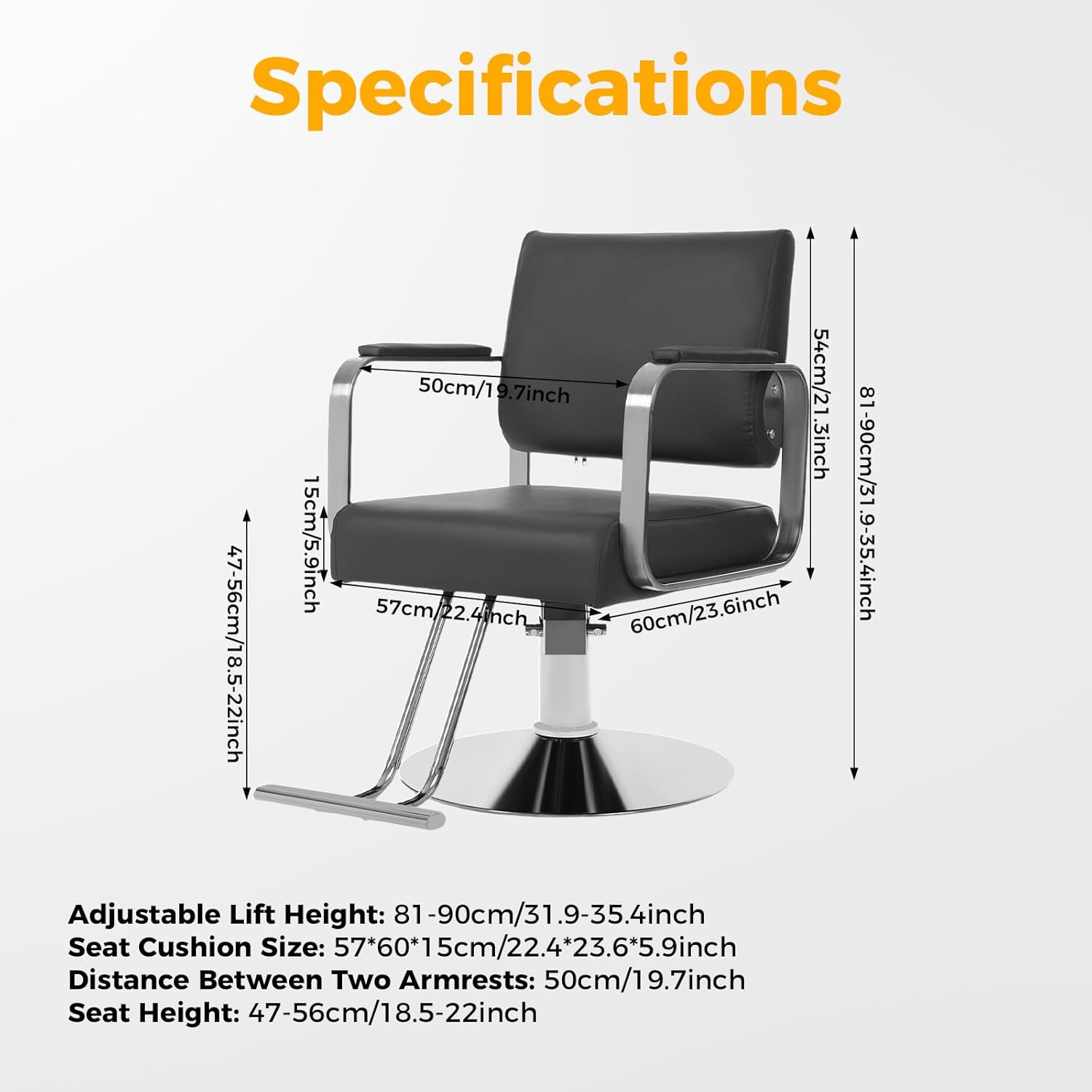 Barber Salon Chair, 360° Rotatable Adjustable Beauty Spa Hair Styling Salon Chair 440Lbs Multi-Function Barber Chair W/Footrest &PU Cushion for Hair Salons & Barber Shops (Black + Silver)