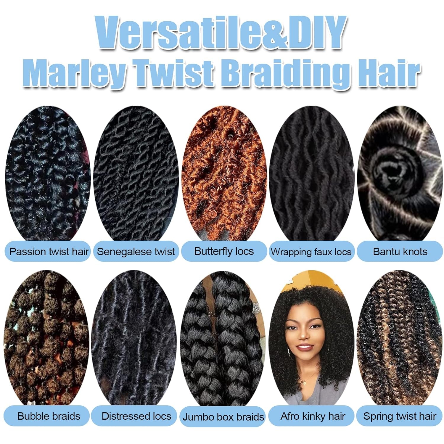 10 Inch Braiding Hair for Faux Soft Locs Crochet Braids Passion Spring Cuban Twist Hair Butterfly Loc Marley Twist Braiding Hair Extensions(3 Packs,1B)