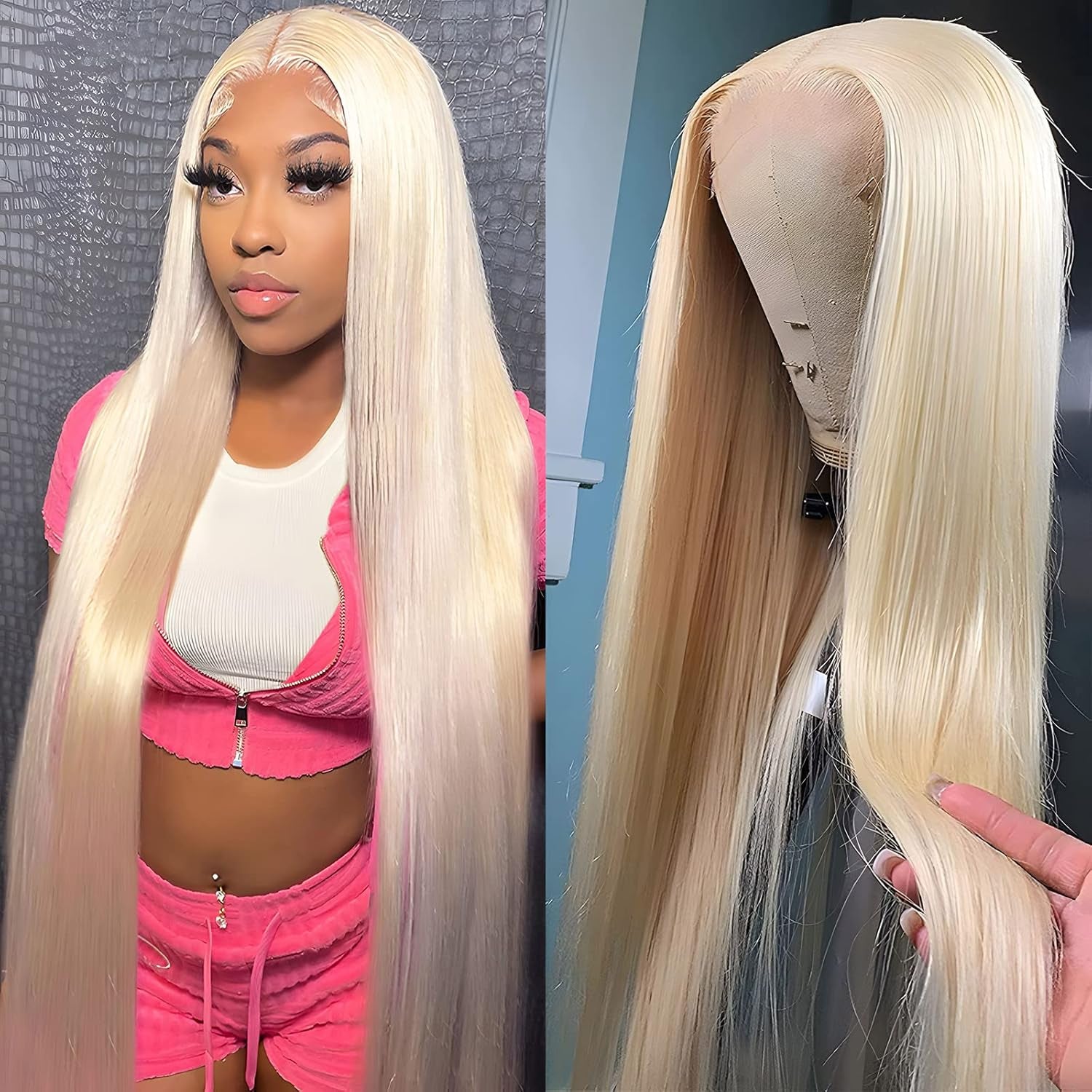 613 Lace Front Wig Human Hair, 13X6 Transparent HD Frontal for Black Women 12A Straight Blonde Wigs Hair Pre Plucked with Baby (36Inch, Hair)