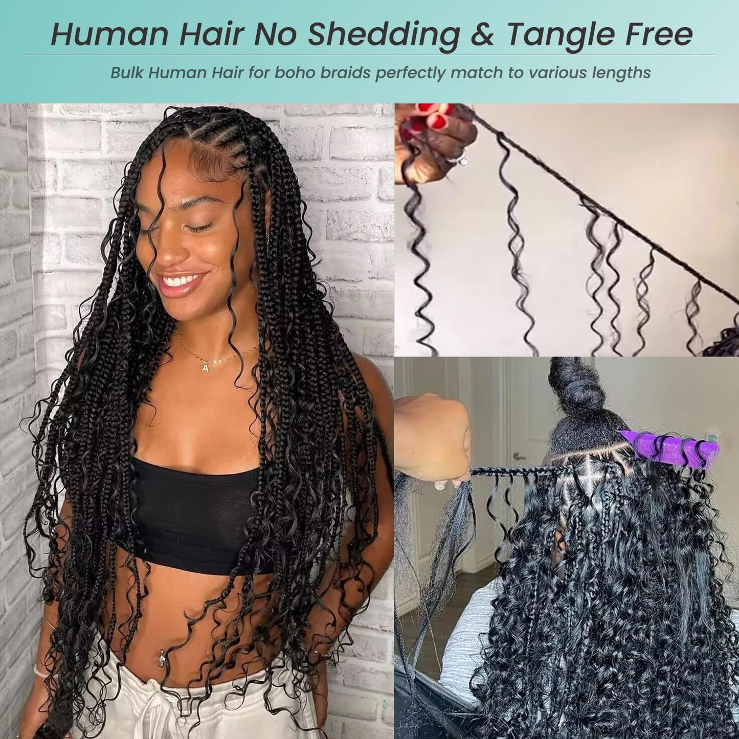 Burgundy Human Braiding Hair Water Wave 2 Bundles/Pack 100G Bulk Human Hair Braiding Hair for Boho Braids,16 Inch 99J Curly Wet and Wavy Bulk Human Hair Braiding Boho for Braiding No Weft