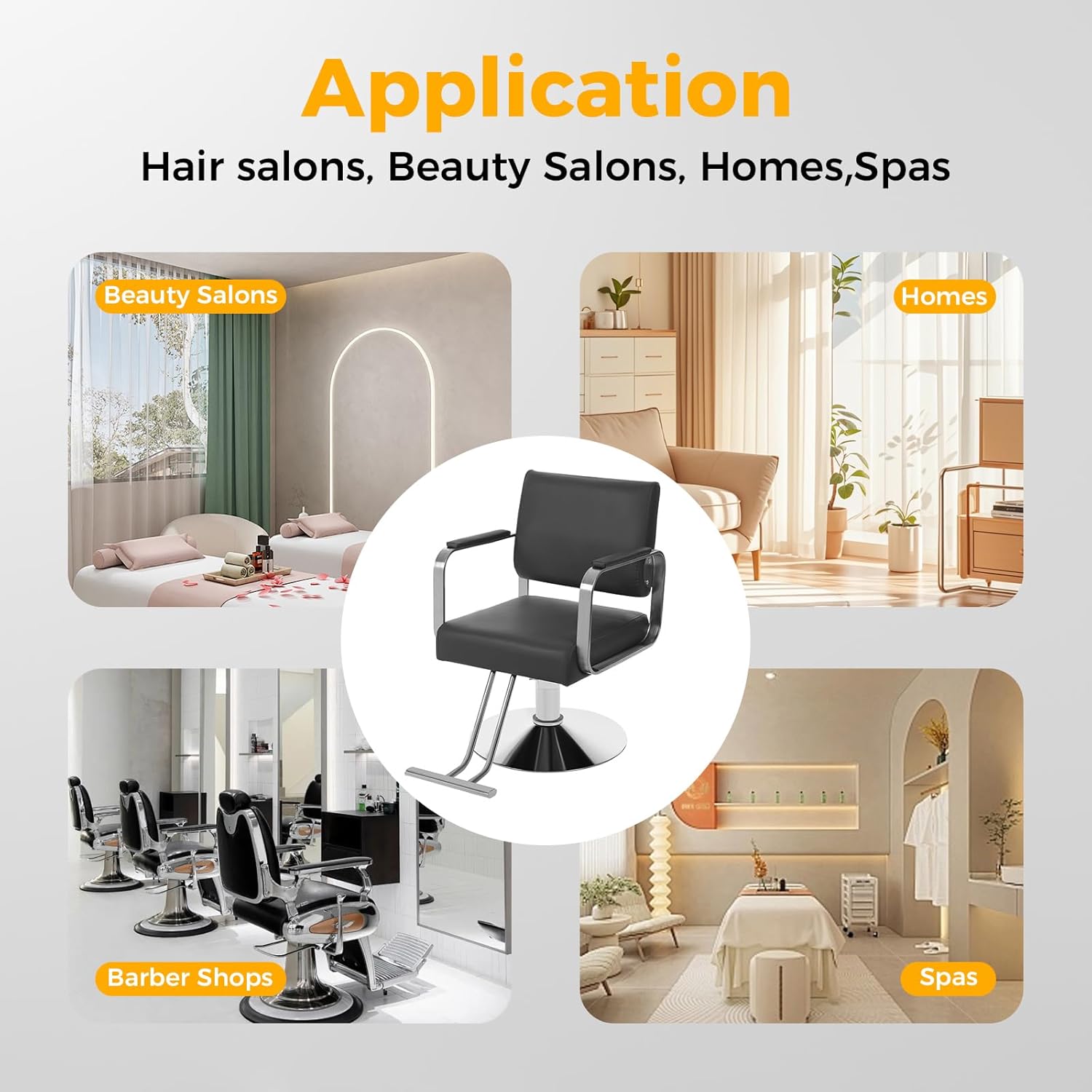 Barber Salon Chair, 360° Rotatable Adjustable Beauty Spa Hair Styling Salon Chair 440Lbs Multi-Function Barber Chair W/Footrest &PU Cushion for Hair Salons & Barber Shops (Black + Silver)