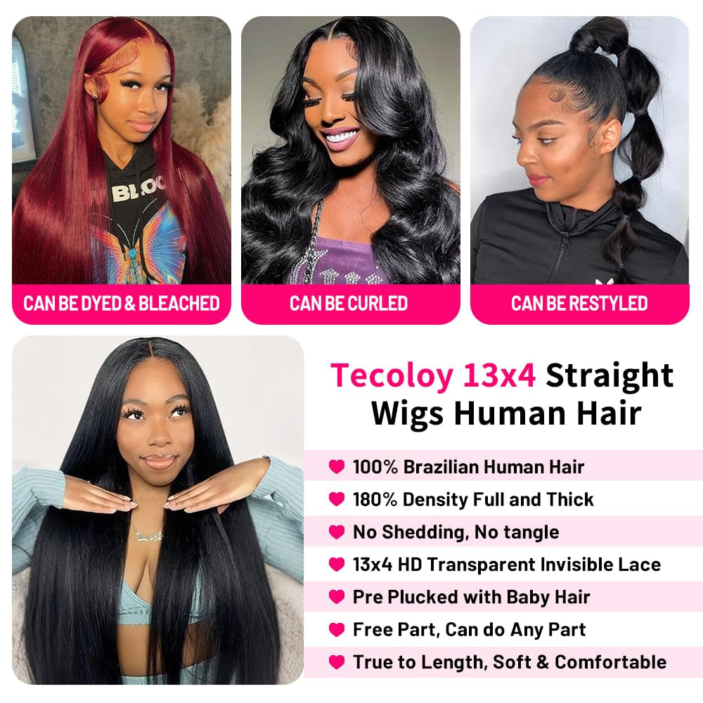 Straight Lace Front Human Hair Wig 20 Inch Wigs Human Hair Pre Plucked 13X4 HD Lace Frontal Straight Human Hair Wigs for Women with Baby Hair Glueless Natural Color