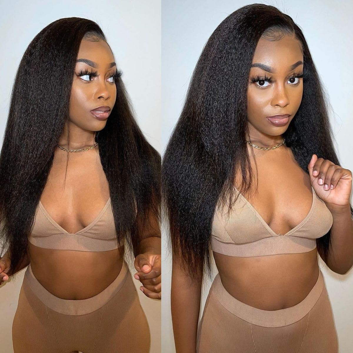 Wear and Go Glueless Wig for Beginners 5X5 HD Lace Closure Wigs Human Hairfor Black Women 180% Density Kinky Straight Glueless Wigs Human Hair Pre Plucked Pre Cut Lace Natural Color 34Inch