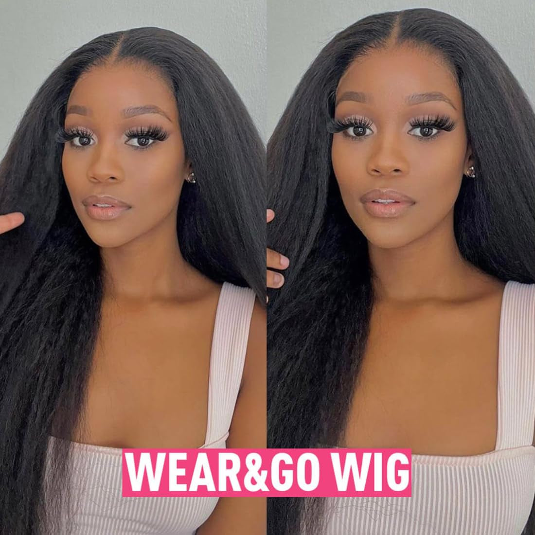 Wear and Go Glueless Wig for Beginners 5X5 HD Lace Closure Wigs Human Hairfor Black Women 180% Density Kinky Straight Glueless Wigs Human Hair Pre Plucked Pre Cut Lace Natural Color 34Inch