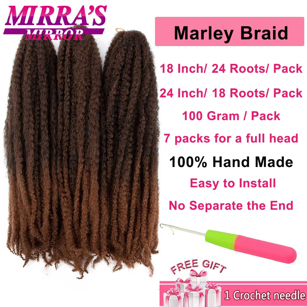 Synthetic Marley Braid Hair 18/24 Inch Crochet Braids Marley Twist Braiding Hair for Faux Locs Afro Kinky Curly Hair Extensions