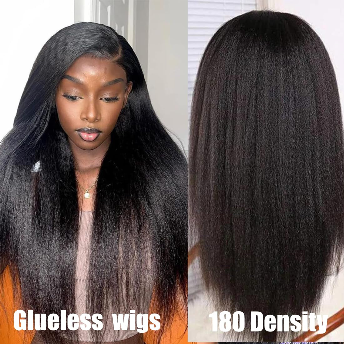 Wear and Go Glueless Wig for Beginners 5X5 HD Lace Closure Wigs Human Hairfor Black Women 180% Density Kinky Straight Glueless Wigs Human Hair Pre Plucked Pre Cut Lace Natural Color 34Inch