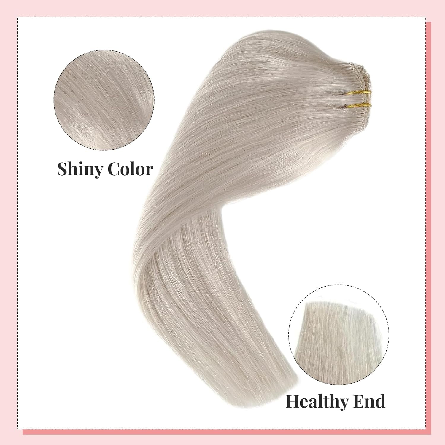 Clip in Hair Extensions Human Hair Ice White Virgin Hair Bundles for Thinning Hair Remy Human Hair Extension 16 Inch 7Pcs 70G Straight Hairpieces with Clip Ins for Women