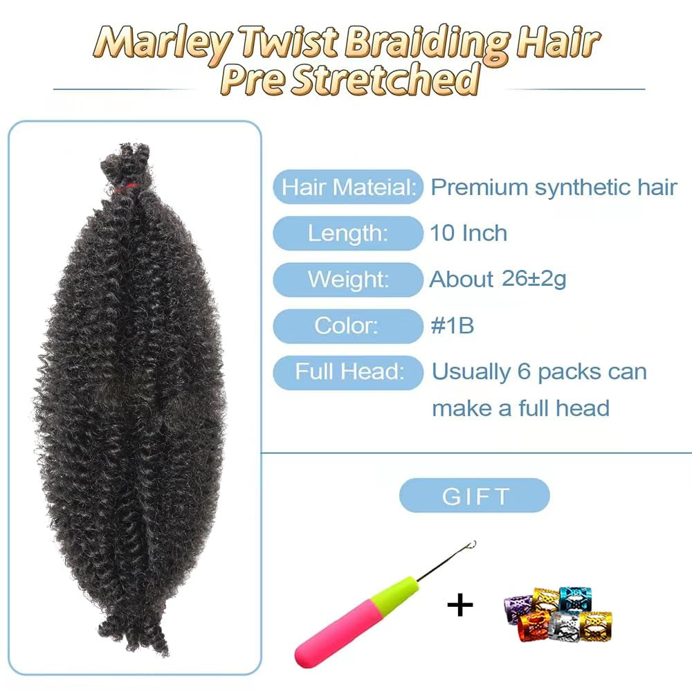 10 Inch Braiding Hair for Faux Soft Locs Crochet Braids Passion Spring Cuban Twist Hair Butterfly Loc Marley Twist Braiding Hair Extensions(3 Packs,1B)