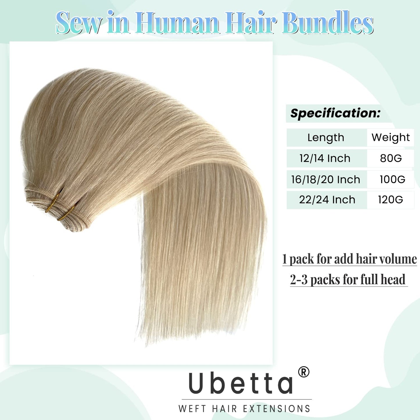 Sew in Real Human Hair Extensions, Blonde Weft 100G 20 Inch Hand Tied Weft Hair Extensions for Women