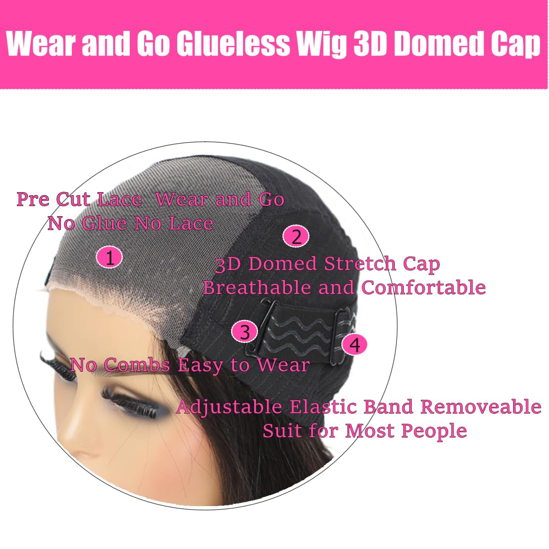 Wear and Go Glueless Wig for Beginners 5X5 HD Lace Closure Wigs Human Hairfor Black Women 180% Density Kinky Straight Glueless Wigs Human Hair Pre Plucked Pre Cut Lace Natural Color 34Inch