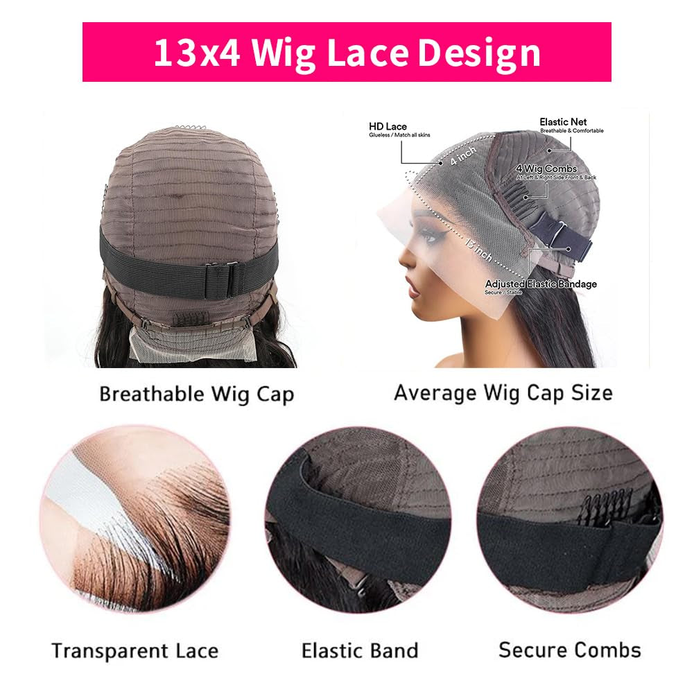 Straight Lace Front Human Hair Wig 20 Inch Wigs Human Hair Pre Plucked 13X4 HD Lace Frontal Straight Human Hair Wigs for Women with Baby Hair Glueless Natural Color